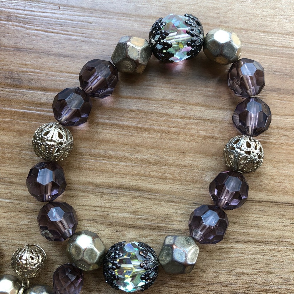 Gold And Purple Bead Stack Bracelets - image 4